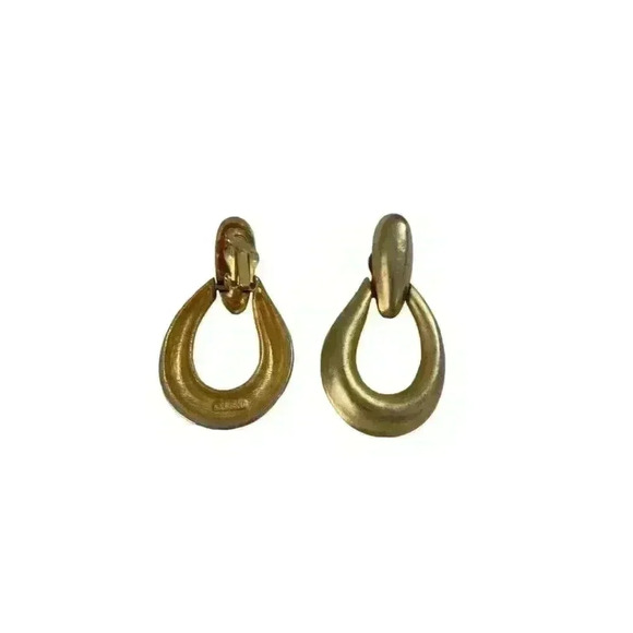 VTG Door Knocker Golden Pierced Dangle Earrings - Picture 1 of 3